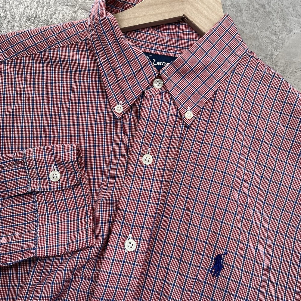 Ralph Lauren Blake Shirt Mens L Red Blue Plaid Preppy VTG